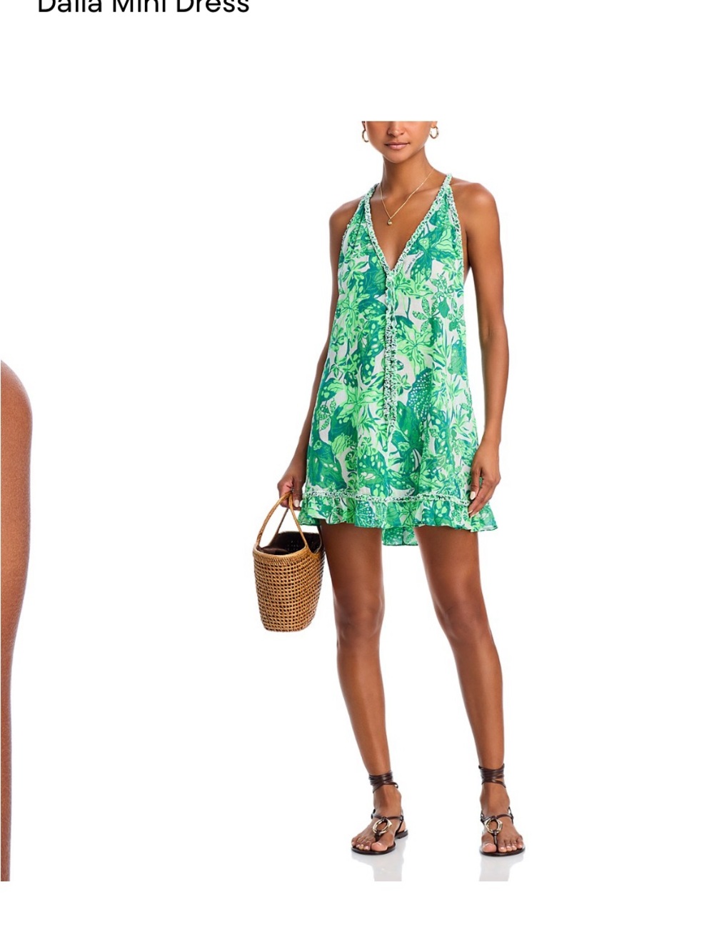 Poupette St. Barth Green Tropical Leaf Halter Mini Dress - Picture 3 of 5